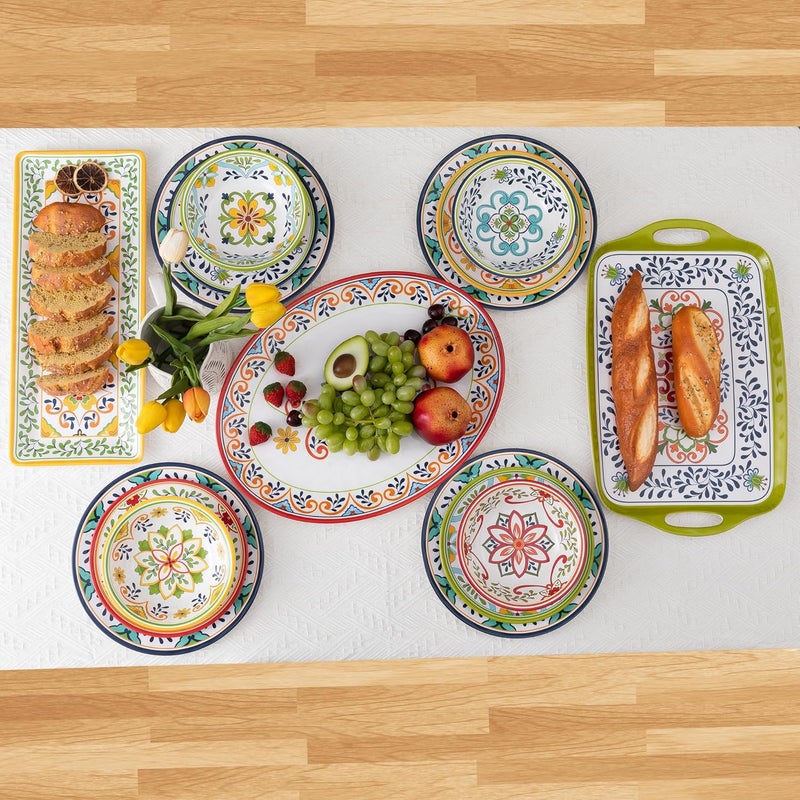 ZAROCRUS 12 pcs Talavera Melamine Dinnerware Set Service for 4 Melamine Plates and Bowls Set Unbreakable Dishes Dinnerware Set Great for RVs Camping BPA Free and Dishwasher Safe - Image 5