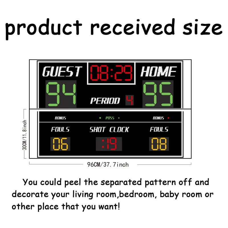SUPERDANT Basketball Scoreboard Wall Stickers Self Adhesive Decals Basketball Scoreboard Wall Decor Vinyl Art Mural Decals Waterproof Decoration for Kids Room Home Living Room Bedroom 37.7x23.6in - Image 2
