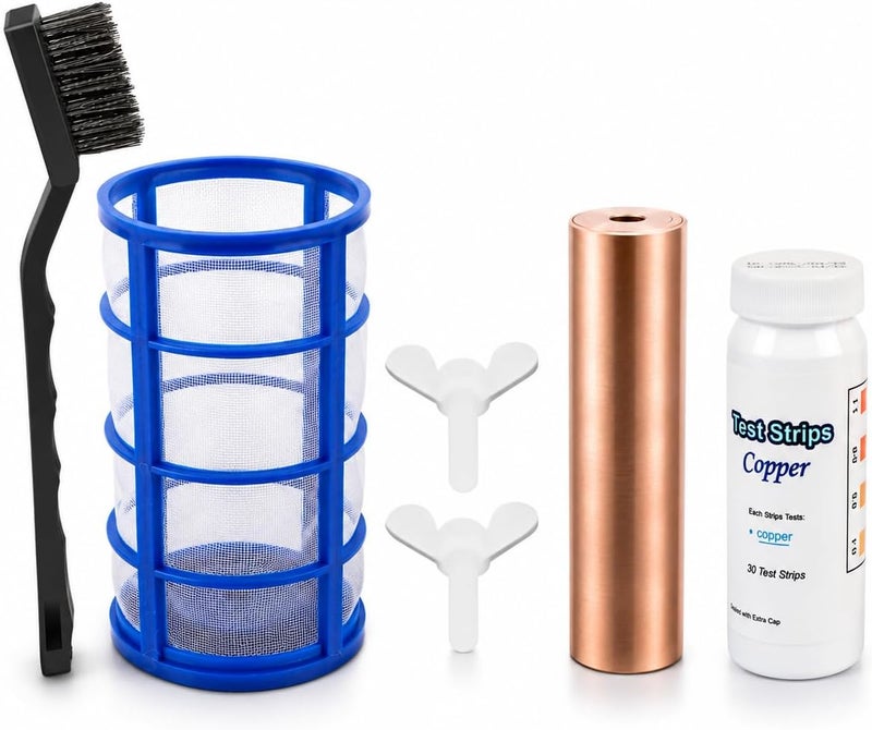 Solar Pool Ionizer Replacement Parts Kit – Copper Anode, Filter Basket, Metal Brush, Copper Test Strips & Screws for Solar Pool Ionizer Cleaner
