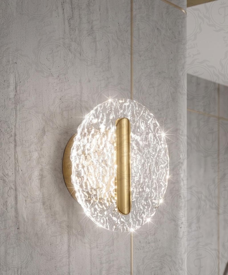 Crystal Glass Round LED Wall Lamp Gold Frame