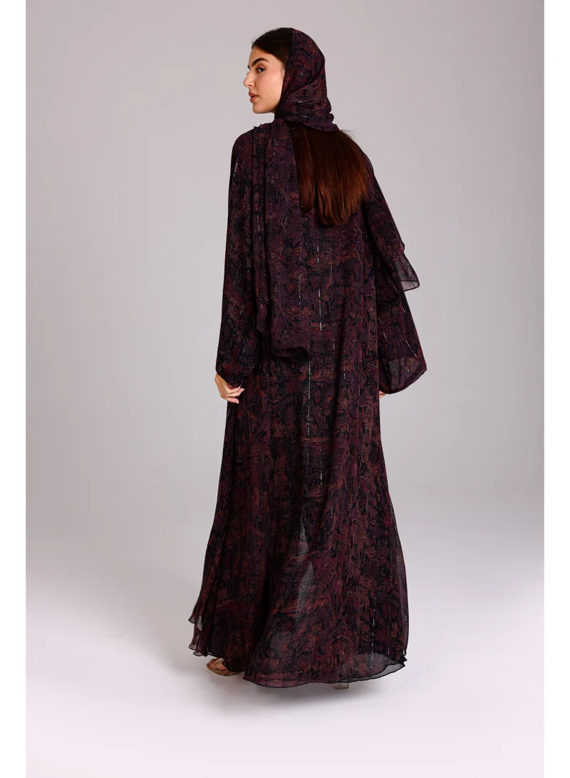 IKKXA  Modern Maxi Unique Prints Purple Abaya for Women | Best Price UAE