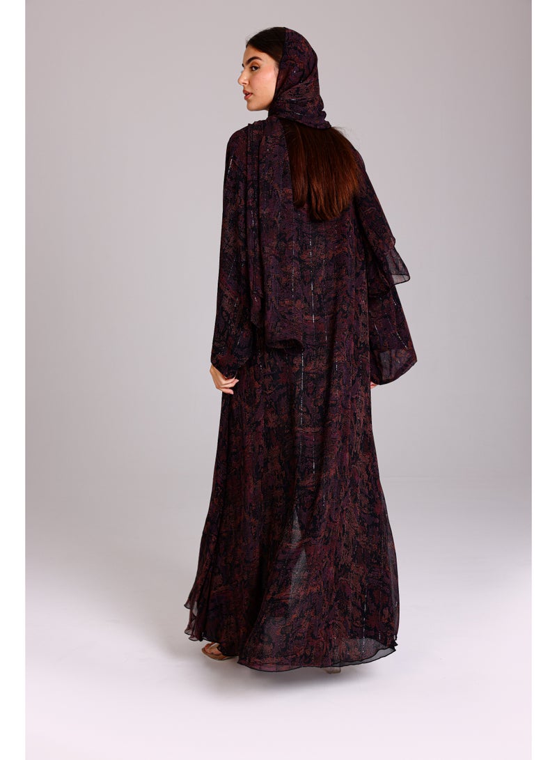 اكسا عباية عصرية قصة واسعة نقوش مميزة بنفسجي - Image 4