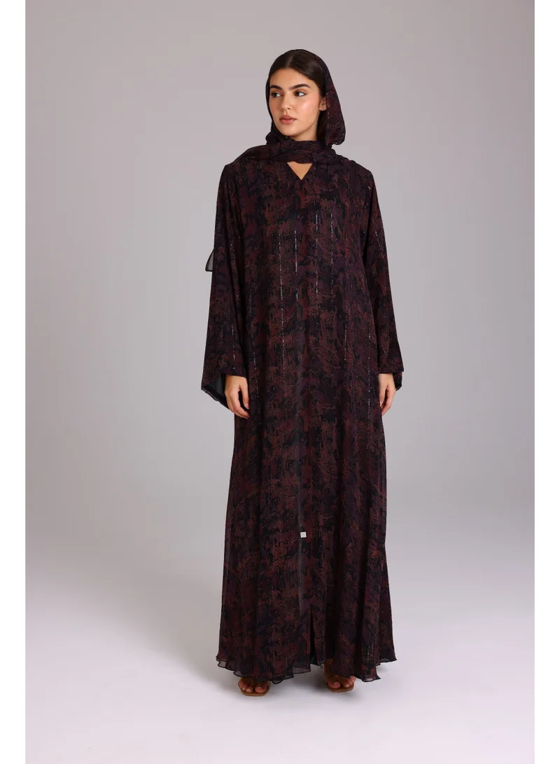 IKKXA  Modern Maxi Unique Prints Purple Abaya for Women | Best Price UAE