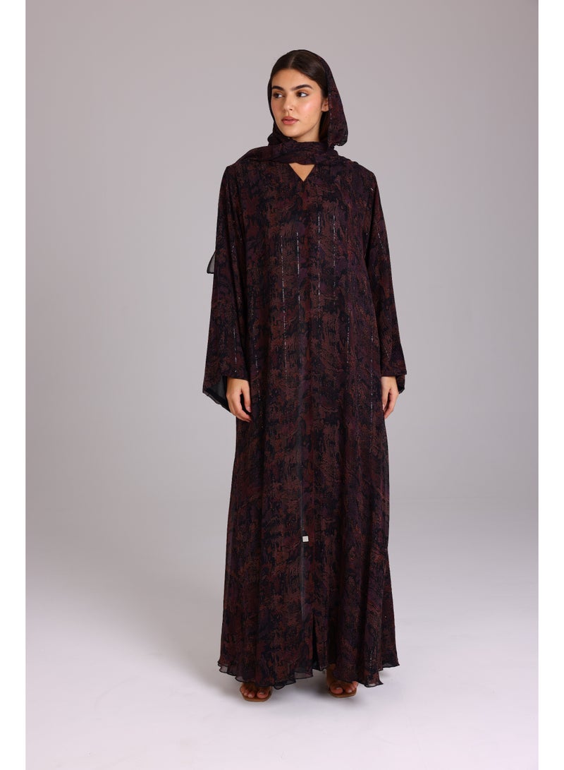 اكسا عباية عصرية قصة واسعة نقوش مميزة بنفسجي - Image 5