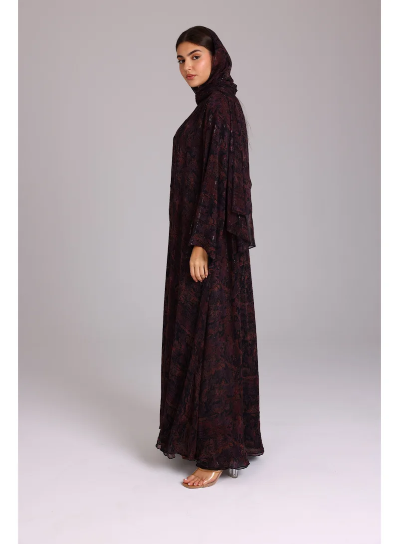 IKKXA  Modern Maxi Unique Prints Purple Abaya for Women | Best Price UAE
