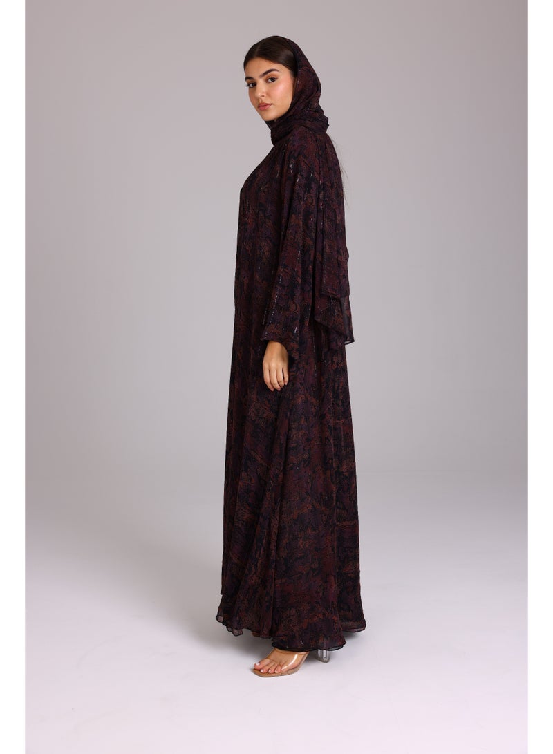 اكسا عباية عصرية قصة واسعة نقوش مميزة بنفسجي - Image 3