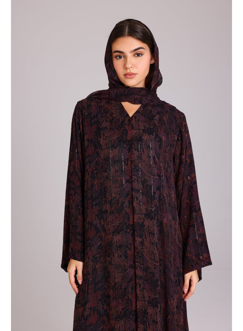 اكسا عباية عصرية قصة واسعة نقوش مميزة بنفسجي - Image 2