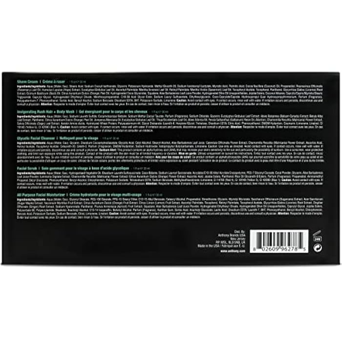 Anthony Starter Kit, 5 Count, Glycolic Facial Cleanser, Facial Scrub, All Purpose Facial Moisturizer, Invigorating Rush Hair & Body Wash, Shave Cream - Image 3