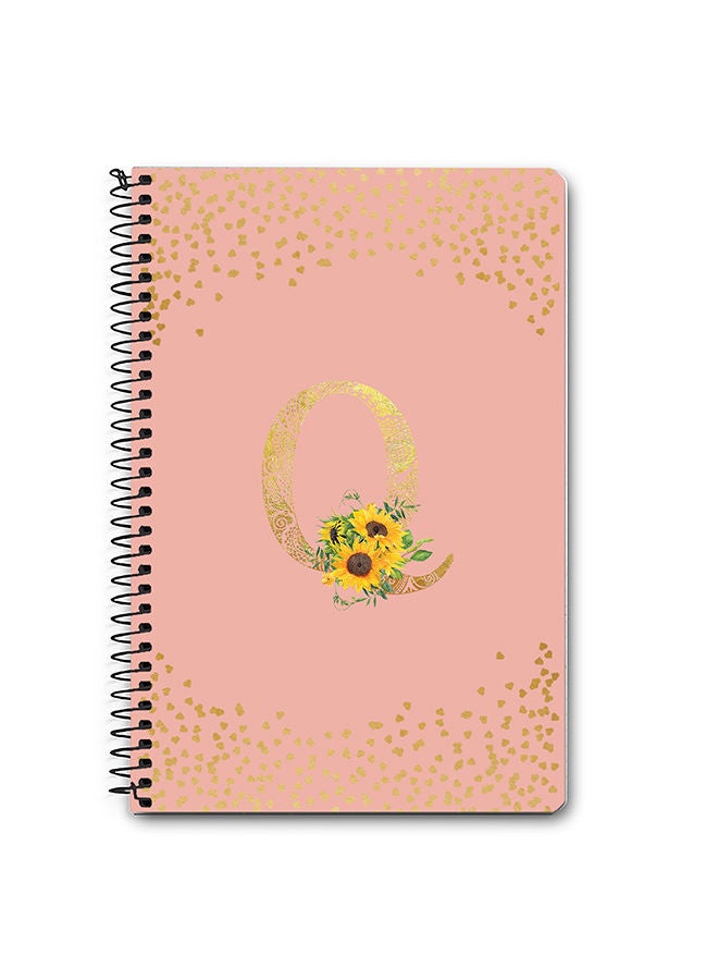 Stylizedd Designer A5 Spiral Notebook Memo Notepad Journal - Custom Monogram Initial Letter Mandala Floral Pattern Alphabet - Q - Rose Pink - Image 1