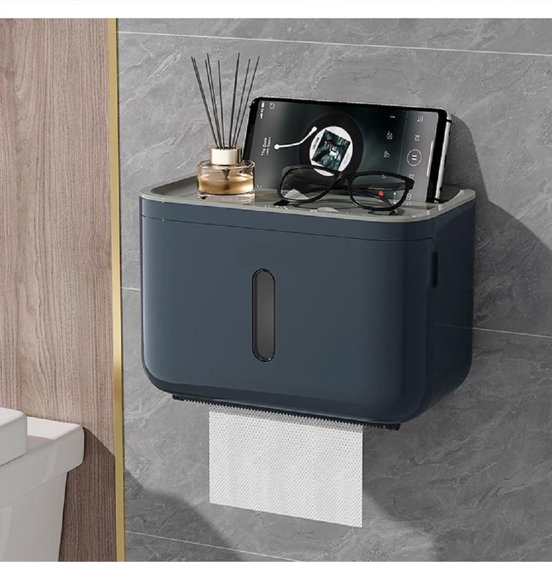 SRXES Self Adhesive Toilet Paper Holder for Bathroom with Mobile Stand, Wall Mounted Tissue Paper Holder, Toilet Paper Roll Holder for Bathroom, Bathroom Accessories (Navy Blue) - Image 1