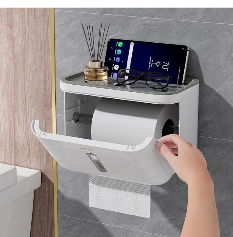 SRXES Self Adhesive Toilet Paper Holder for Bathroom with Mobile Stand, Wall Mounted Tissue Paper Holder, Toilet Paper Roll Holder for Bathroom, Bathroom Accessories (Navy Blue) - Image 3
