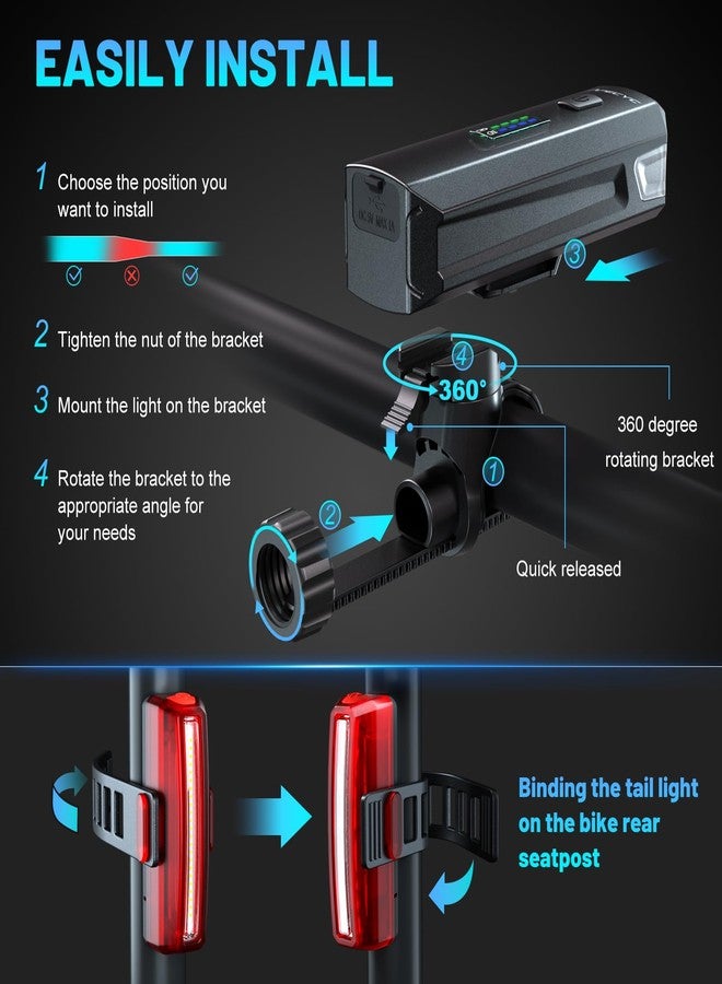 APECYC Bike Lights for Night Riding, Bicycle Lights Front and Rear, USB-C Rechargeable Bike Headlight and Tail Light Set, Waterproof Cycling Lights for Road Bike, Mountain Bike and Commuting - Image 5