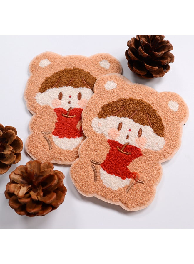 Creative Cartoon Fabric Towel Embroidered Special-shaped Coaster Cute Plush Insulation Non-slip Back Felt Cloth Tea Coaster Decoration-Color:Customize On Demand - Image 4