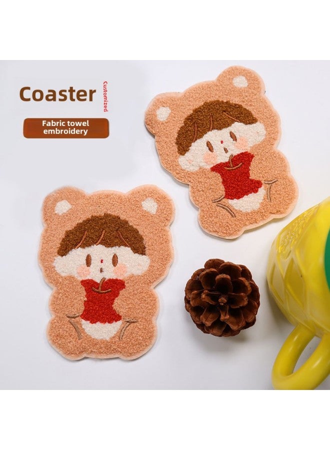 Creative Cartoon Fabric Towel Embroidered Special-shaped Coaster Cute Plush Insulation Non-slip Back Felt Cloth Tea Coaster Decoration-Color:Customize On Demand - Image 2