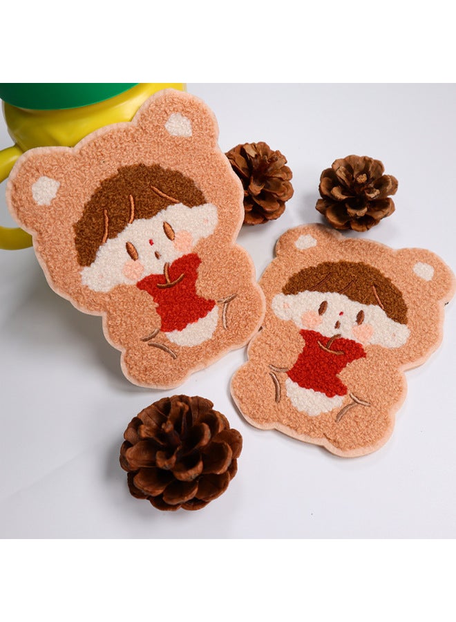 Creative Cartoon Fabric Towel Embroidered Special-shaped Coaster Cute Plush Insulation Non-slip Back Felt Cloth Tea Coaster Decoration-Color:Customize On Demand - Image 3