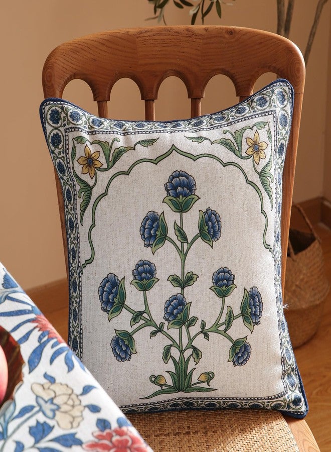 patdrea Designer Throw Pillow Covers,Blue Euro Elegant Linen with Blooming Floral Pattern Pillow Cover,Decorative Square Pillowcases Cushion for Bed Living Room Outdoor Car,18"x18" - Image 2