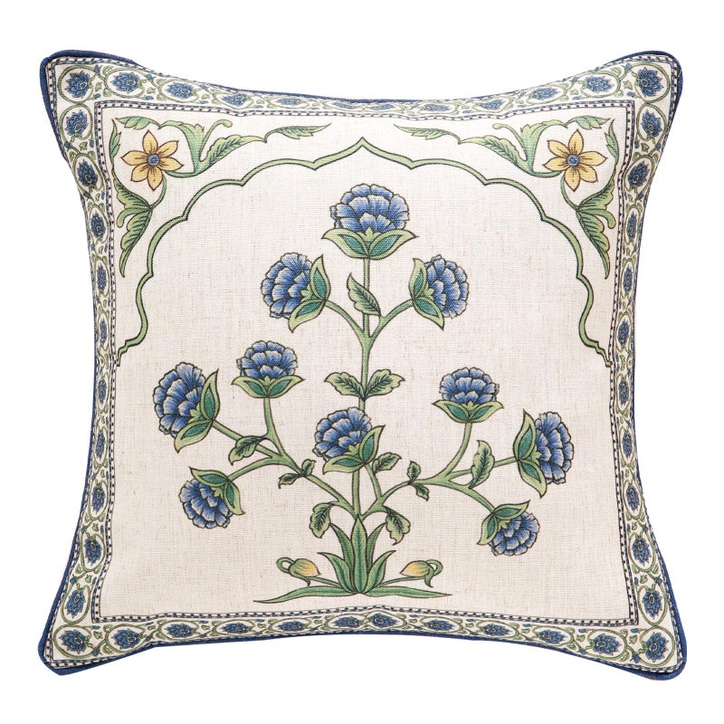 patdrea Designer Throw Pillow Covers,Blue Euro Elegant Linen with Blooming Floral Pattern Pillow Cover,Decorative Square Pillowcases Cushion for Bed Living Room Outdoor Car,18"x18" - Image 1