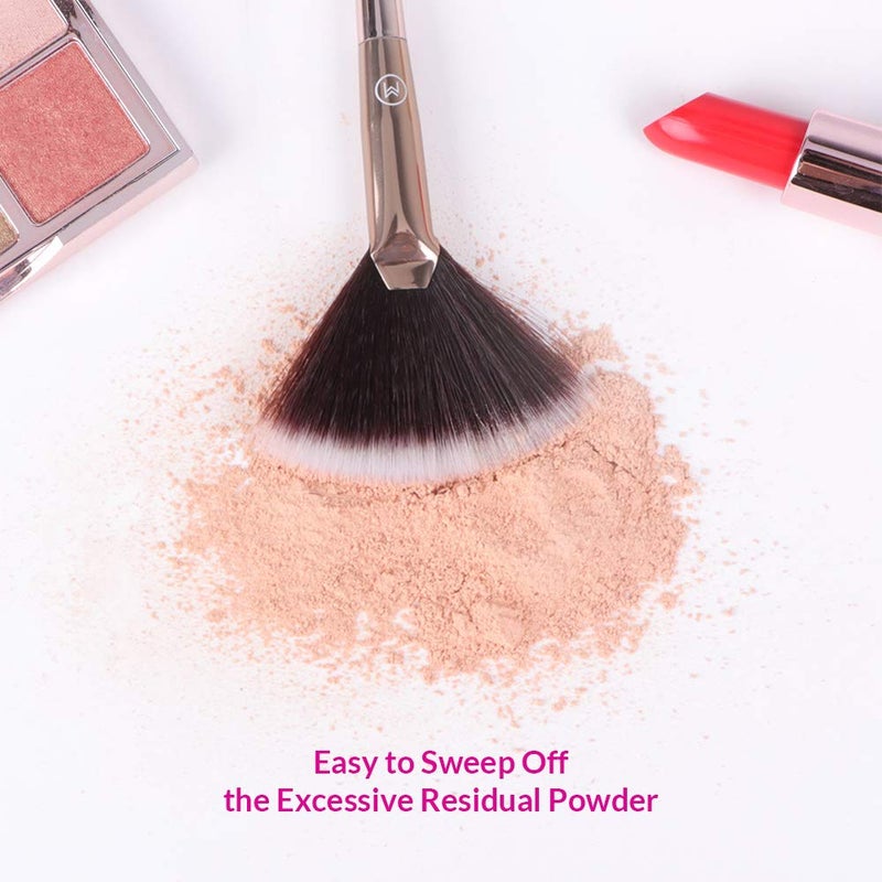 Brush Master Fan Makeup Brush For Highlighter, Blush, Flutty&Powder Cosmetic Tool w/Long Handle& Anti-Champagne Gold Brush - Image 5