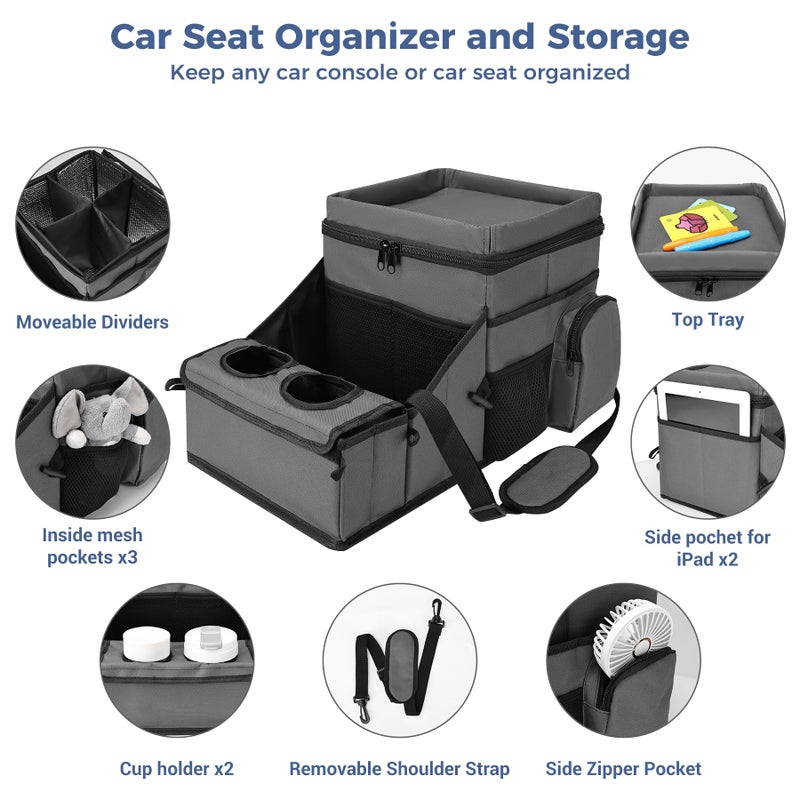 COOLBEBE Car Seat Organizer, Backseat Car Organizer with Cup Holders for Kids and Adults Travel, Cooler Compartment Passenger Seat Organizer Storage Box for Front or Middle Seat, Grey - Image 5