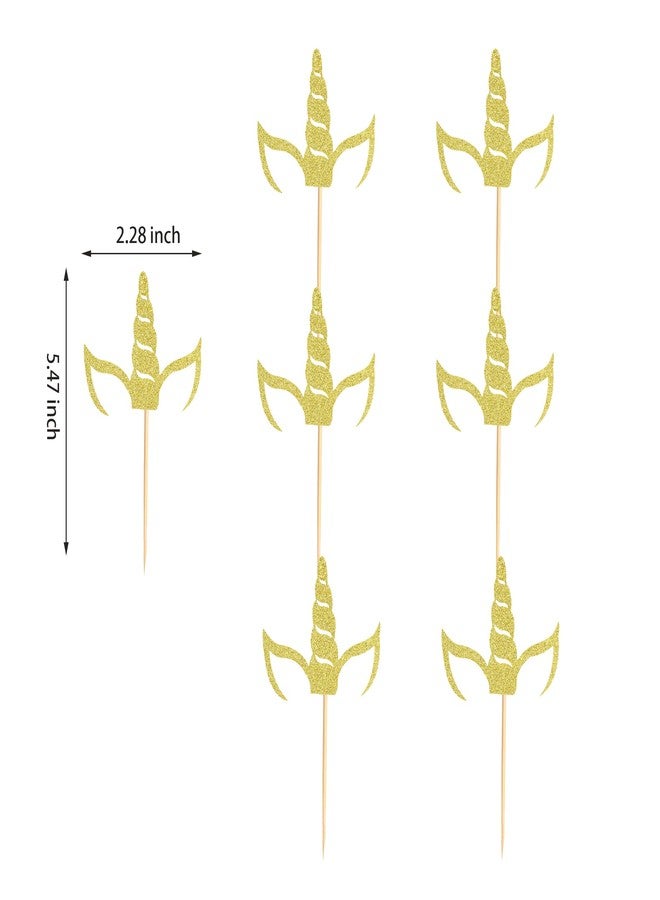 Arthsdite 24pcs Gold Glitter Unicorn Horn Cupcake Toppers for Unicorn Theme Party - Image 2