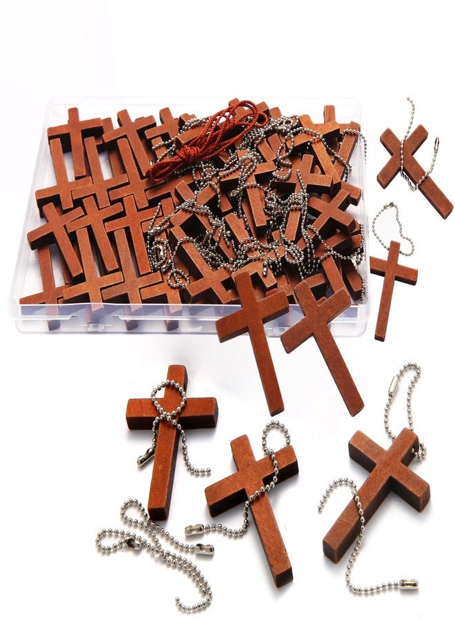 Gtudkae 1 Box 70 Pack Wooden Pocket Cross Charms and 70 Chains, Pure Natural Wooden Crosses Pendants for Church Praying,Easter, Christian Gifts, Crafts for DIY Jewelry, Keychains - Image 1