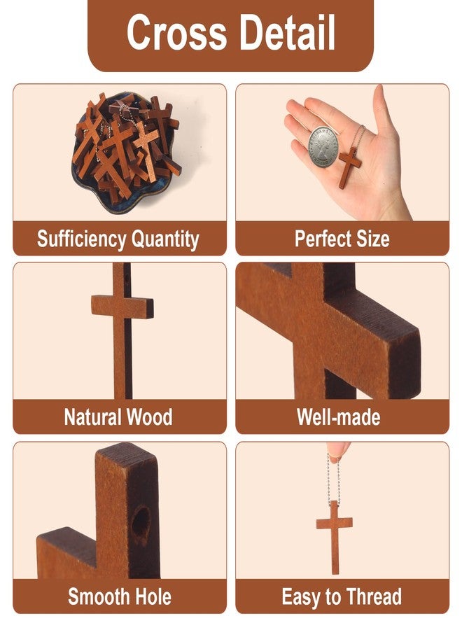 Gtudkae 1 Box 70 Pack Wooden Pocket Cross Charms and 70 Chains, Pure Natural Wooden Crosses Pendants for Church Praying,Easter, Christian Gifts, Crafts for DIY Jewelry, Keychains - Image 3