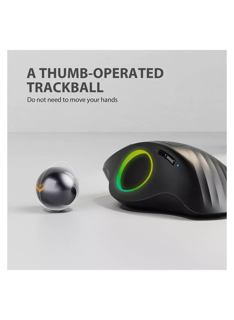 ProtoArc EM01 Bluetooth Wireless Trackball Mouse Rechargeable RGB Ergonomic Mice 2.4G Mouse for Computer PC iPad Mac Windows  - Image 2