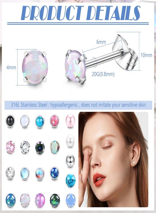 YADOCA 21 Pairs Hypoallergenic Surgical Steel Stud Earrings for Women Men Tiny Small CZ Opal Moonstone Turquoise Earrings Studs Set Piercing Jewelry - Image 2