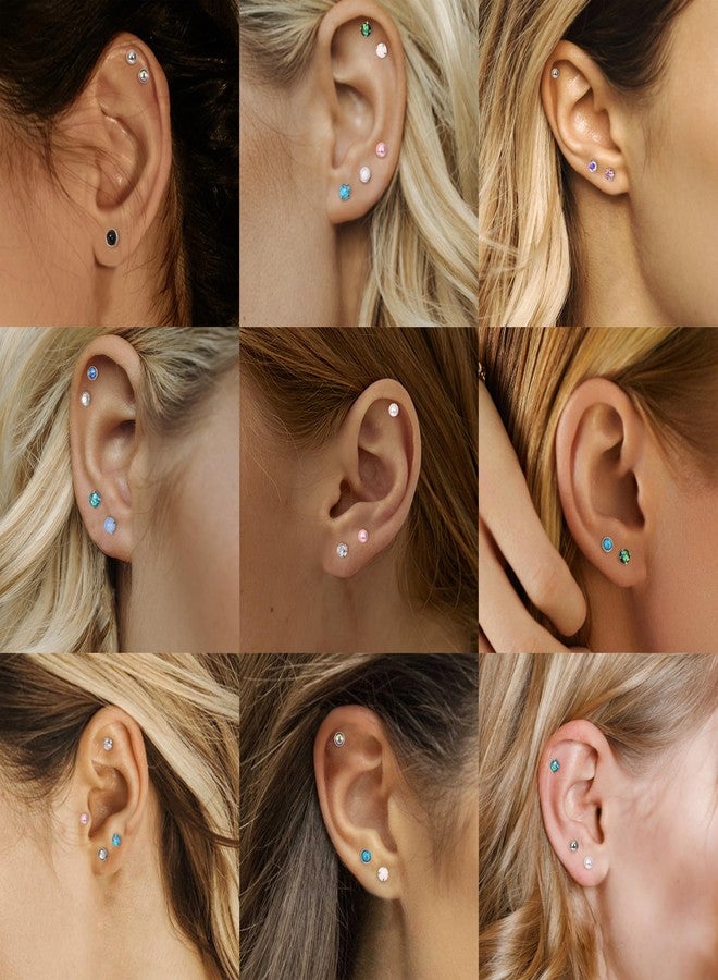YADOCA 21 Pairs Hypoallergenic Surgical Steel Stud Earrings for Women Men Tiny Small CZ Opal Moonstone Turquoise Earrings Studs Set Piercing Jewelry - Image 4