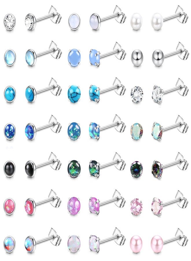 YADOCA 21 Pairs Hypoallergenic Surgical Steel Stud Earrings for Women Men Tiny Small CZ Opal Moonstone Turquoise Earrings Studs Set Piercing Jewelry - Image 1
