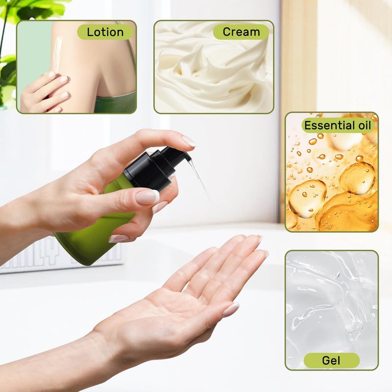 BOSMIOW 5 Pieces 60ml/2oz Empty Green Glass Lotion Pump Bottles,Refillable Essential Oil Jars with 1 Funnel and 1 Pipette,Cosmetic Sample Containers for Foundation,Cream,Gel,Shampoo - Image 5