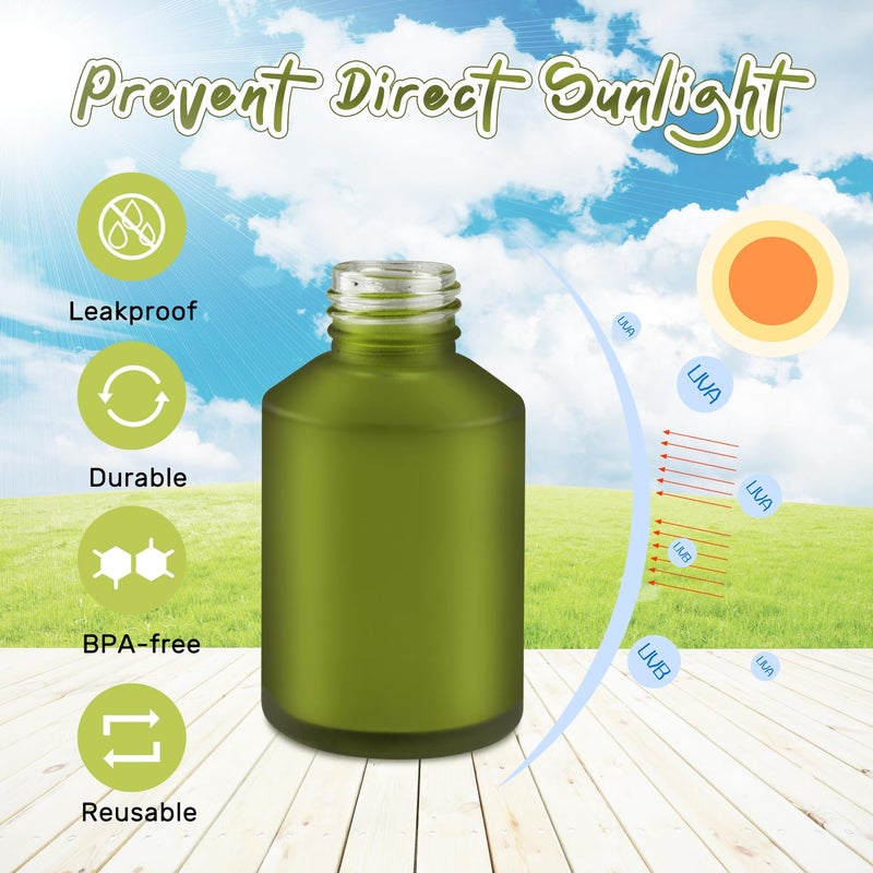 BOSMIOW 5 Pieces 60ml/2oz Empty Green Glass Lotion Pump Bottles,Refillable Essential Oil Jars with 1 Funnel and 1 Pipette,Cosmetic Sample Containers for Foundation,Cream,Gel,Shampoo - Image 4