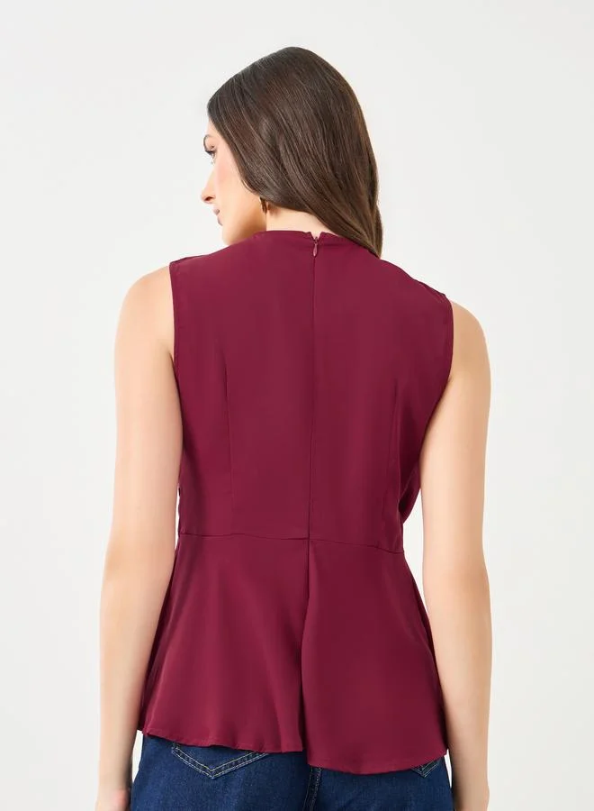 Styli Styli Burgundy Off White Shawl Drape Sleeveless Top
