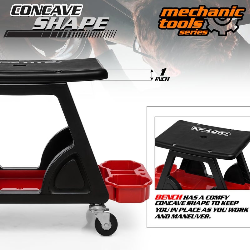 M-AUTO Mechanic Stool Detailing Seat with Lockable Swivel Wheels - 300LBS Capacity, 23" Red - Image 5