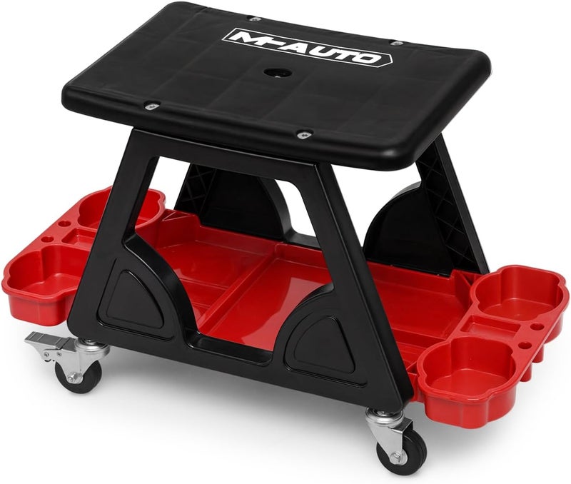 M-AUTO Mechanic Stool Detailing Seat with Lockable Swivel Wheels - 300LBS Capacity, 23" Red - Image 1
