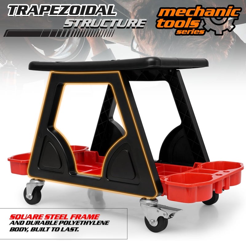 M-AUTO Mechanic Stool Detailing Seat with Lockable Swivel Wheels - 300LBS Capacity, 23" Red - Image 4