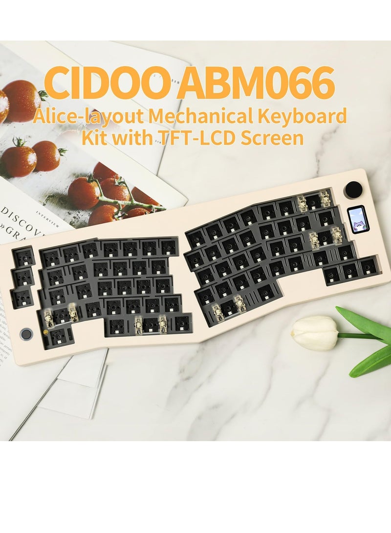SYOSI CIDOO ABM066 Barebones Kit, Alice-layout VIA-programmable Hot Swappable Bluetooth/2.4Ghz/Type-C Connectivities, with TFT-LCD Screen and Rotary Knob, Hot Swappable, NKRO, RGB Backlight, for Win/Mac - Image 2
