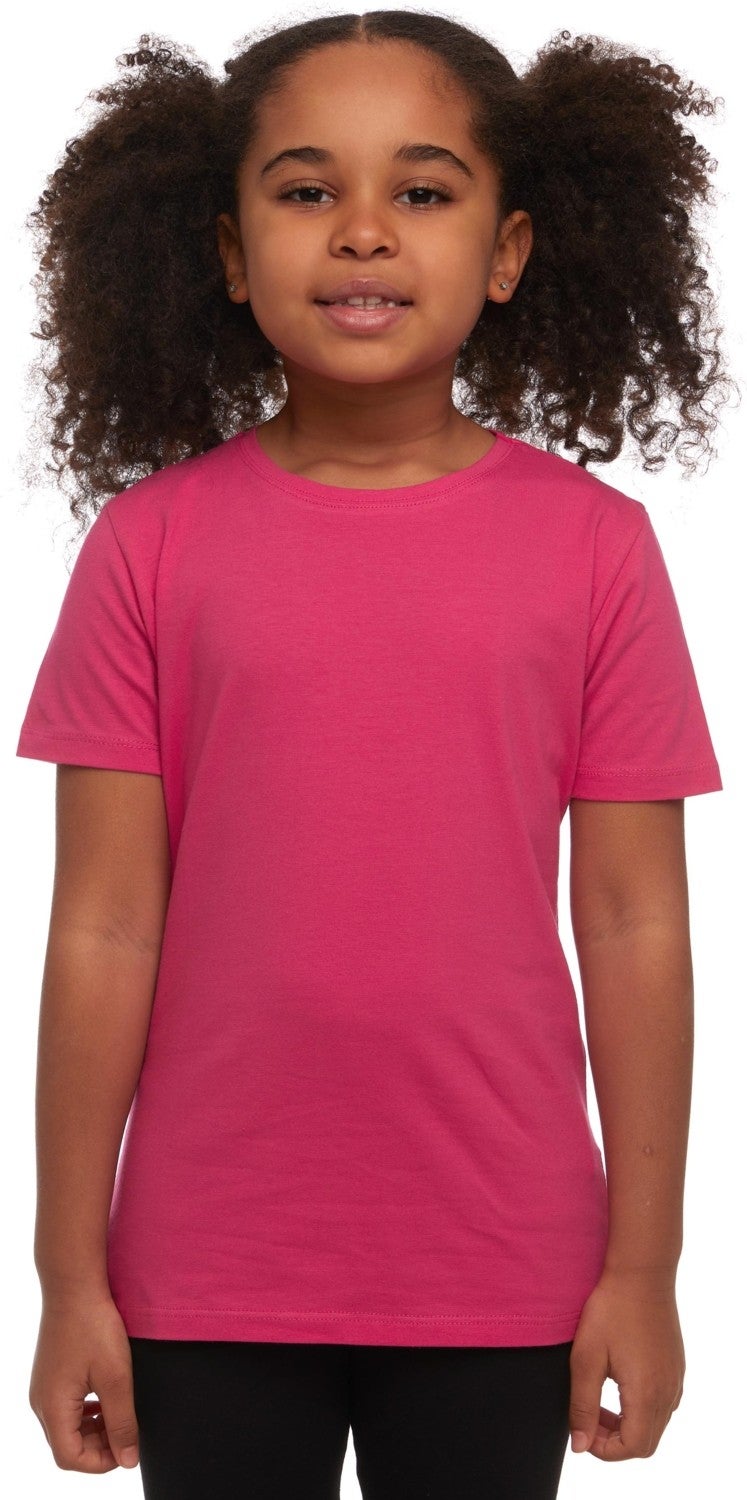Fuchsia Basic Unisex Kids Zero Collar Short Sleeve T-Shirt