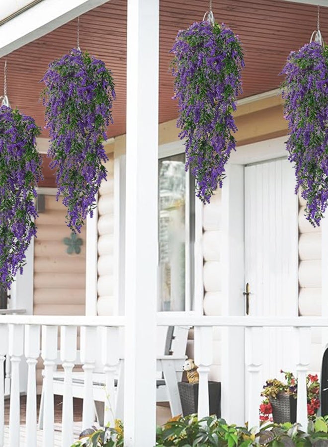 DUNISO زهور صناعية مزيفة معلقة للنباتات لتزيين الربيع في الهواء الطلق، 2 قطع من زهور صناعية متسلقة، إكليل معلّق من الزهور المزيفة من الحرير لتزيين الحديقة أو الفناء الداخلي أو الخارجي، بدون سلة زهور (بنفسجي) - Image 2