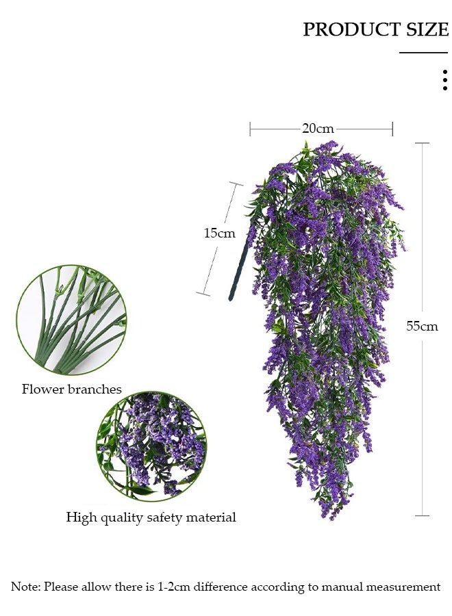 DUNISO زهور صناعية مزيفة معلقة للنباتات لتزيين الربيع في الهواء الطلق، 2 قطع من زهور صناعية متسلقة، إكليل معلّق من الزهور المزيفة من الحرير لتزيين الحديقة أو الفناء الداخلي أو الخارجي، بدون سلة زهور (بنفسجي) - Image 3