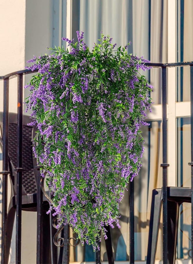 DUNISO زهور صناعية مزيفة معلقة للنباتات لتزيين الربيع في الهواء الطلق، 2 قطع من زهور صناعية متسلقة، إكليل معلّق من الزهور المزيفة من الحرير لتزيين الحديقة أو الفناء الداخلي أو الخارجي، بدون سلة زهور (بنفسجي) - Image 5