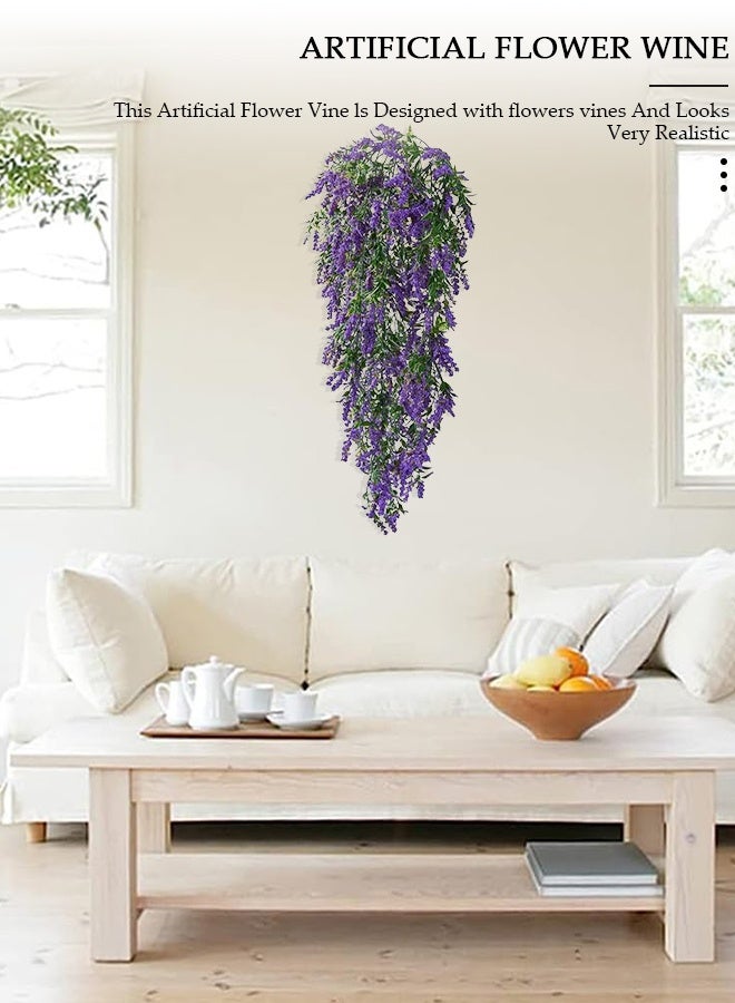 DUNISO زهور صناعية مزيفة معلقة للنباتات لتزيين الربيع في الهواء الطلق، 2 قطع من زهور صناعية متسلقة، إكليل معلّق من الزهور المزيفة من الحرير لتزيين الحديقة أو الفناء الداخلي أو الخارجي، بدون سلة زهور (بنفسجي) - Image 4
