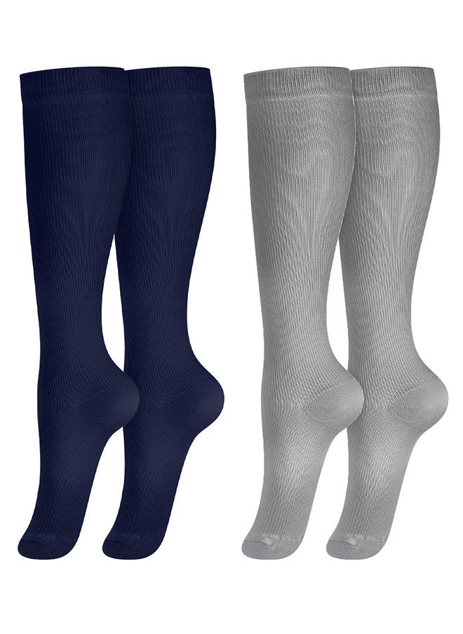 VITION 2 Packs Men and Women's Compression Socks 15-20 mmHg Moderate Pressure Medical Quality Support Best Comfort Fit Moisture Wicking Circulation Travel Blue/Grey XXL - Image 2