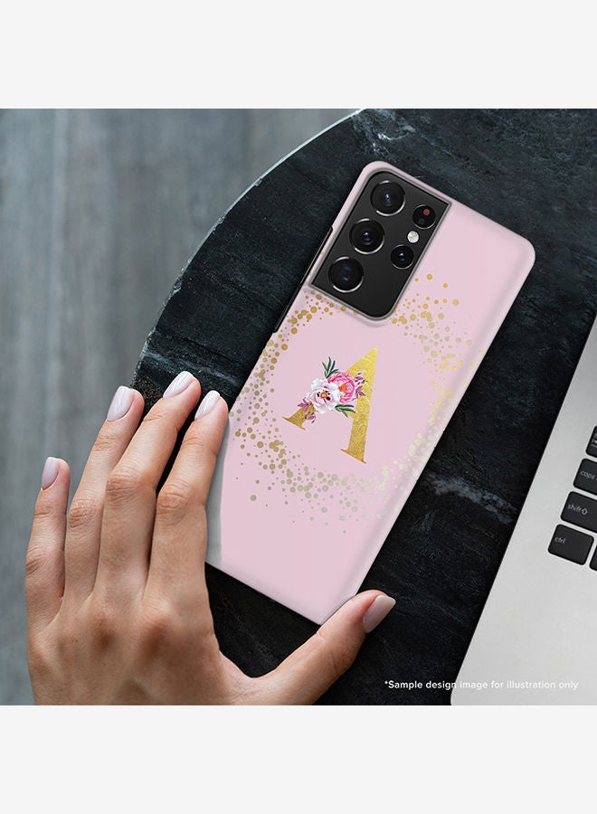 Stylizedd Monogram Slim Cover for Samsung Galaxy S21 Ultra 5G Case Custom Initials Letter Floral Pattern Snap Series Mobile Cover Matte Alphabet  - P (Pink) - Image 2