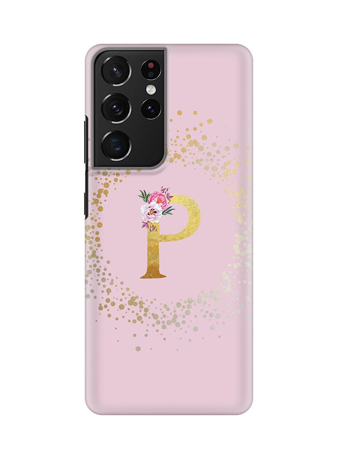 Stylizedd Monogram Slim Cover for Samsung Galaxy S21 Ultra 5G Case Custom Initials Letter Floral Pattern Snap Series Mobile Cover Matte Alphabet  - P (Pink) - Image 1
