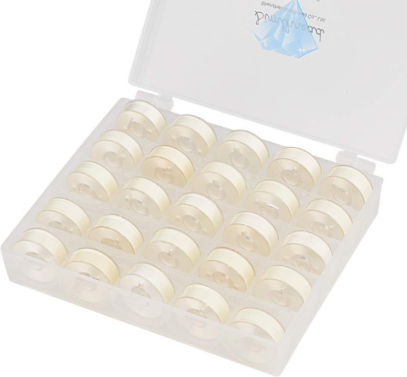 simthread 25pcs White Prewound Bobbin Thread Size L (SA155) 60WT for Brother Husqvarna Pfaff Embroidery Thread Sewing Thread Machine with Clear Storage Plastic Case DIY - Image 1
