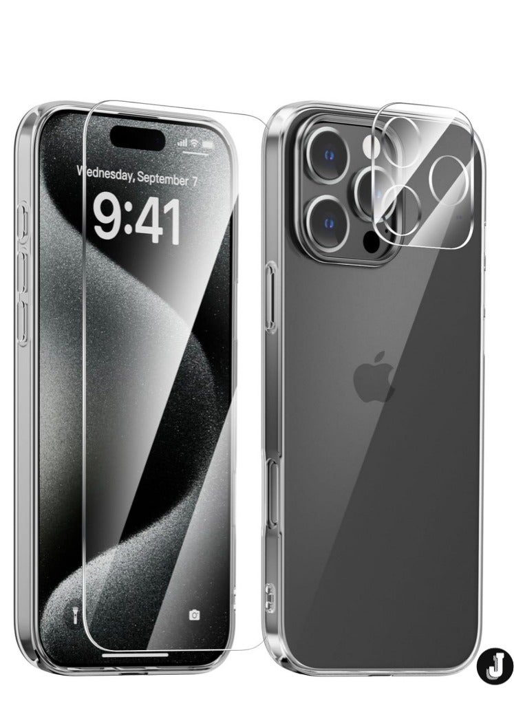 JAJEEK "iPhone 16 Pro Max Clear Case – Ultra-Thin Soft Cover with Camera Lens and Screen Protectors, Anti-Yellowing, Anti-Slip Grip, Shockproof Design" - Image 1
