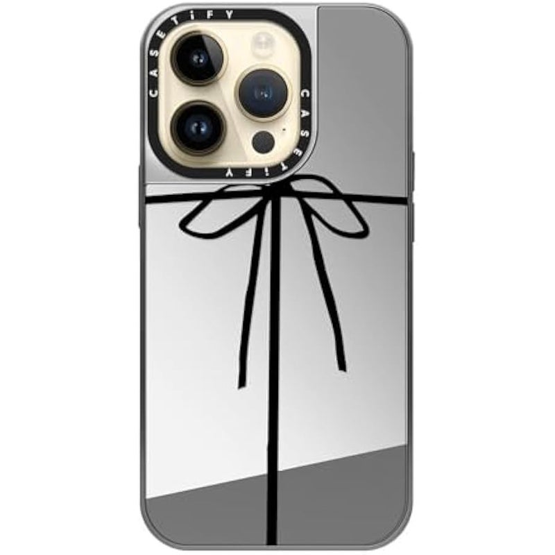 Casetify Mirror Case for iPhone 14 Pro Compatible with Magsafe - Wrapped in A Bow - Silver on Silver - Image 4
