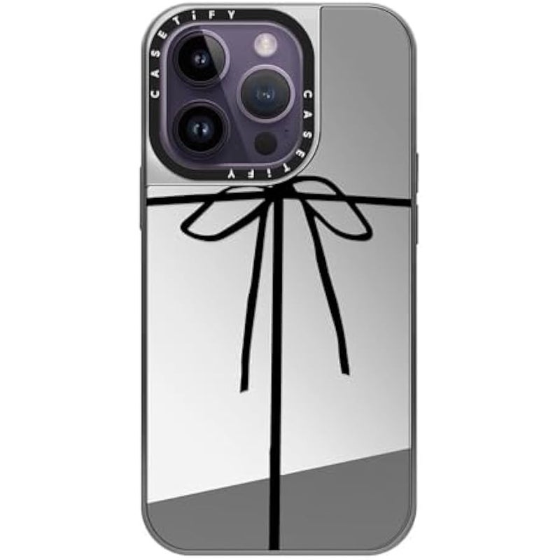 Casetify Mirror Case for iPhone 14 Pro Compatible with Magsafe - Wrapped in A Bow - Silver on Silver - Image 2