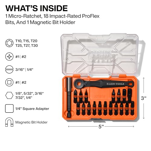 Klein Tools 32787S Slim MicroRatchet ProFlex Impact Driver Bit Set 20Piece S2 Steel MODbox Compatible Storage Case Magnetic Bit Holder - Image 3
